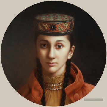 la demoiselle d’honneur de la fille chinoise tadjike Peinture à l'huile